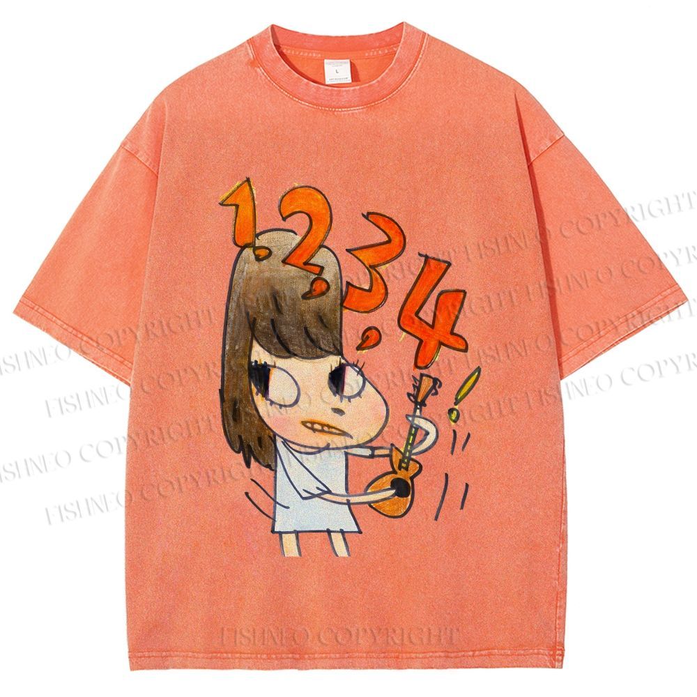Unisex Yoshitomo Nara Guitar Girl Printed Washed Tee