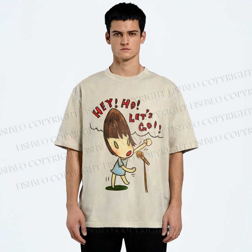 Unisex Yoshitomo Nara Singing Girl Printed Washed Tee
