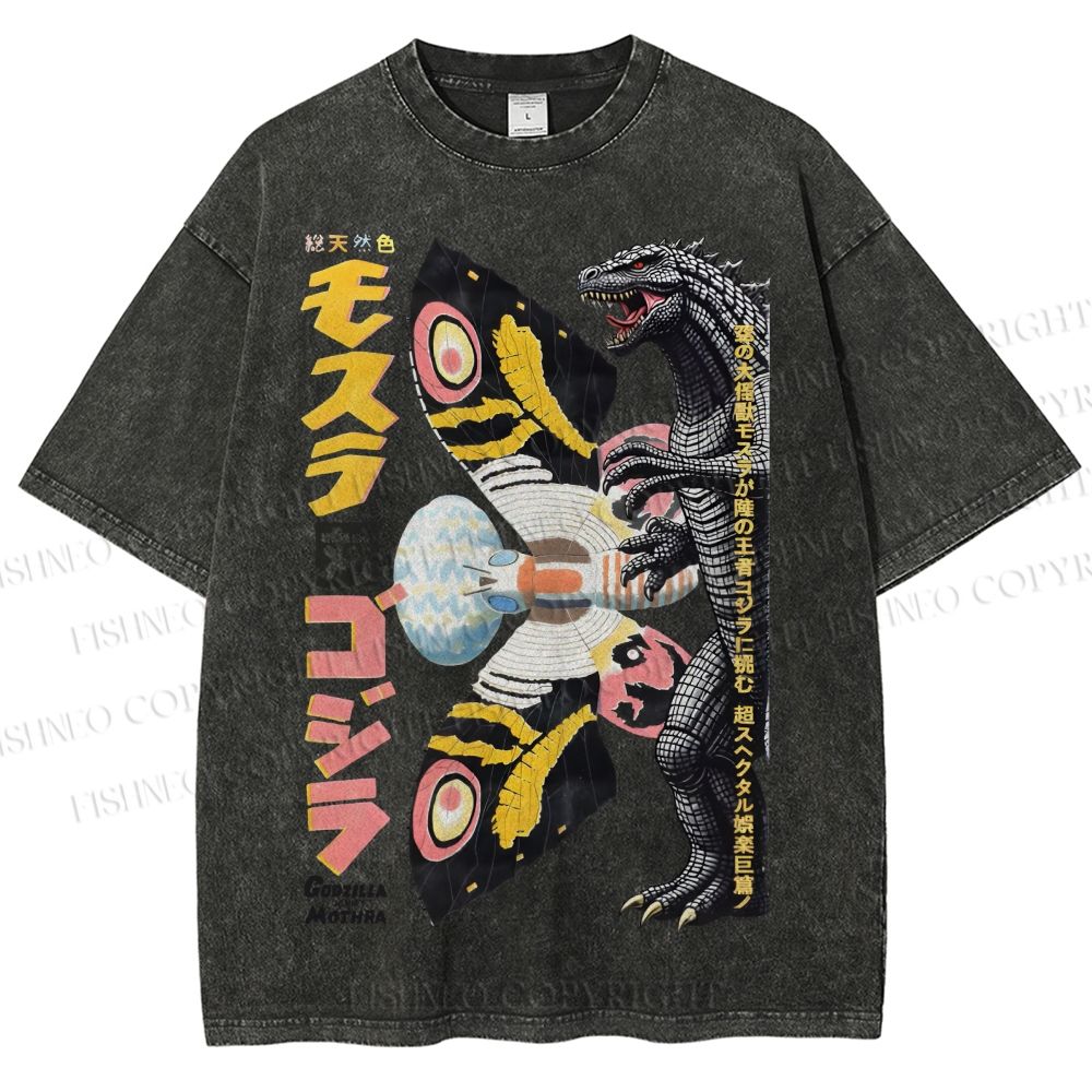 Unisex Vintage Godzilla vs Mothra Poster Printed Washed Tee