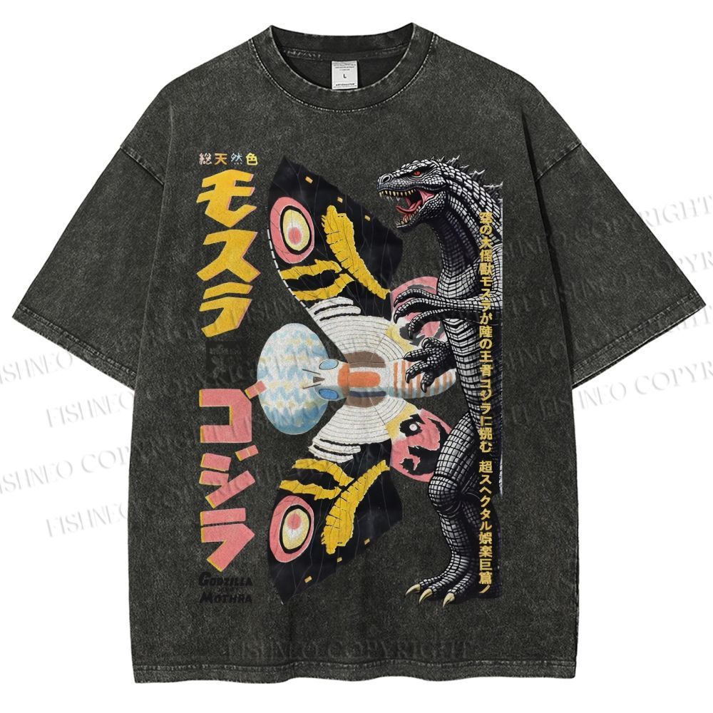 Unisex Vintage Godzilla vs Mothra Poster Printed Washed Tee