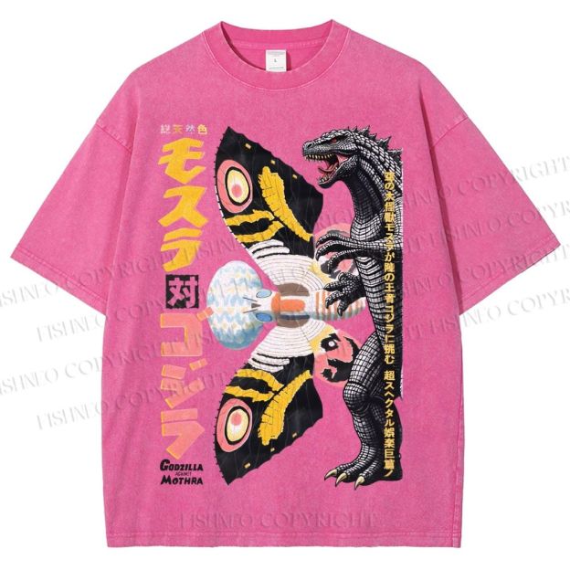 Unisex Vintage Godzilla vs Mothra Poster Printed Washed Tee