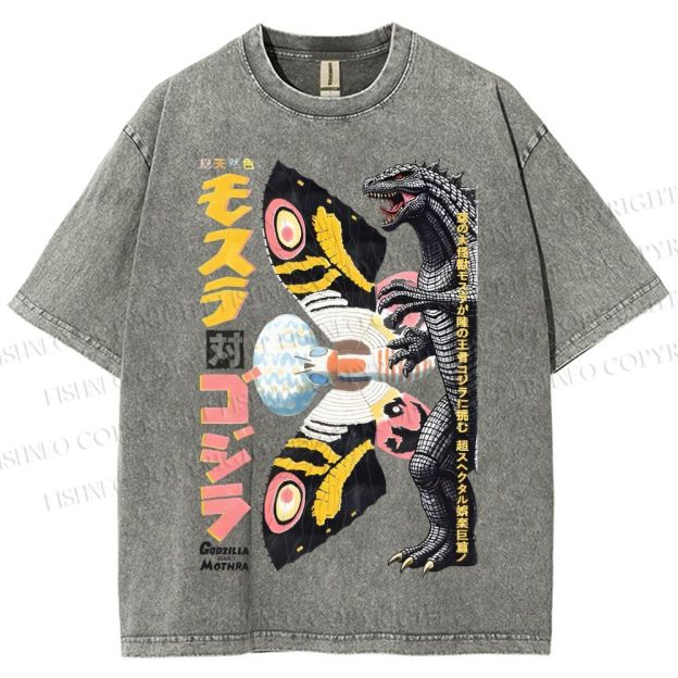 Unisex Vintage Godzilla vs Mothra Poster Printed Washed Tee