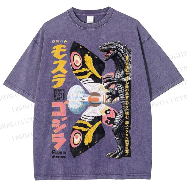 Unisex Vintage Godzilla vs Mothra Poster Printed Washed Tee