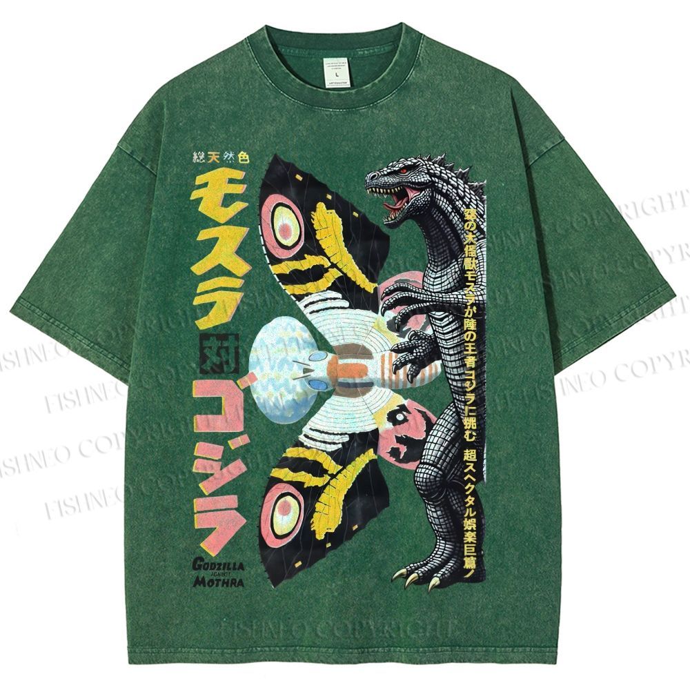 Unisex Vintage Godzilla vs Mothra Poster Printed Washed Tee