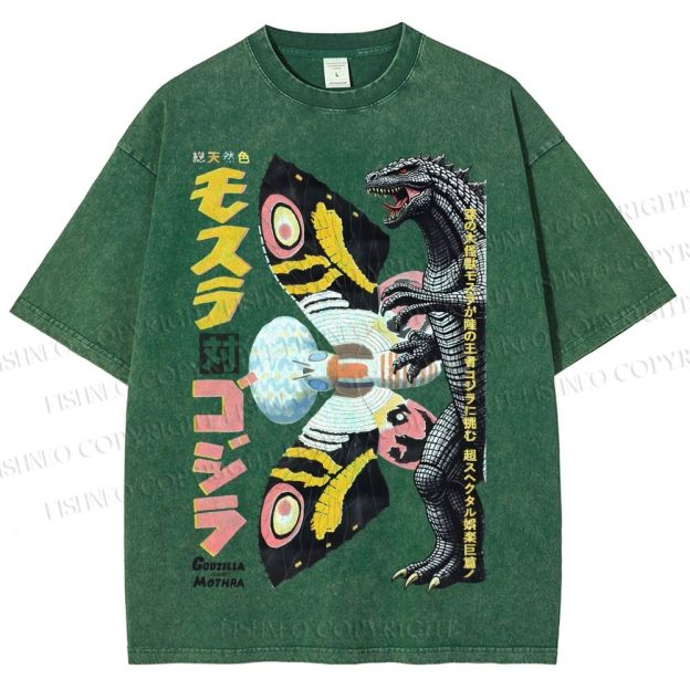 Unisex Vintage Godzilla vs Mothra Poster Printed Washed Tee