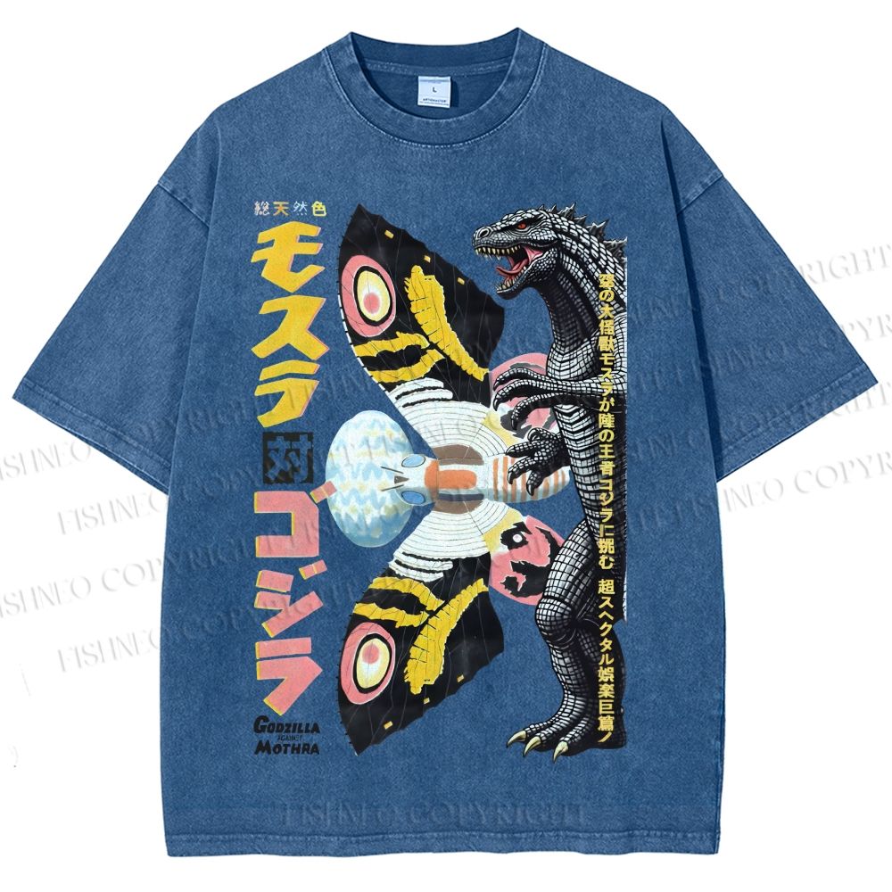 Unisex Vintage Godzilla vs Mothra Poster Printed Washed Tee