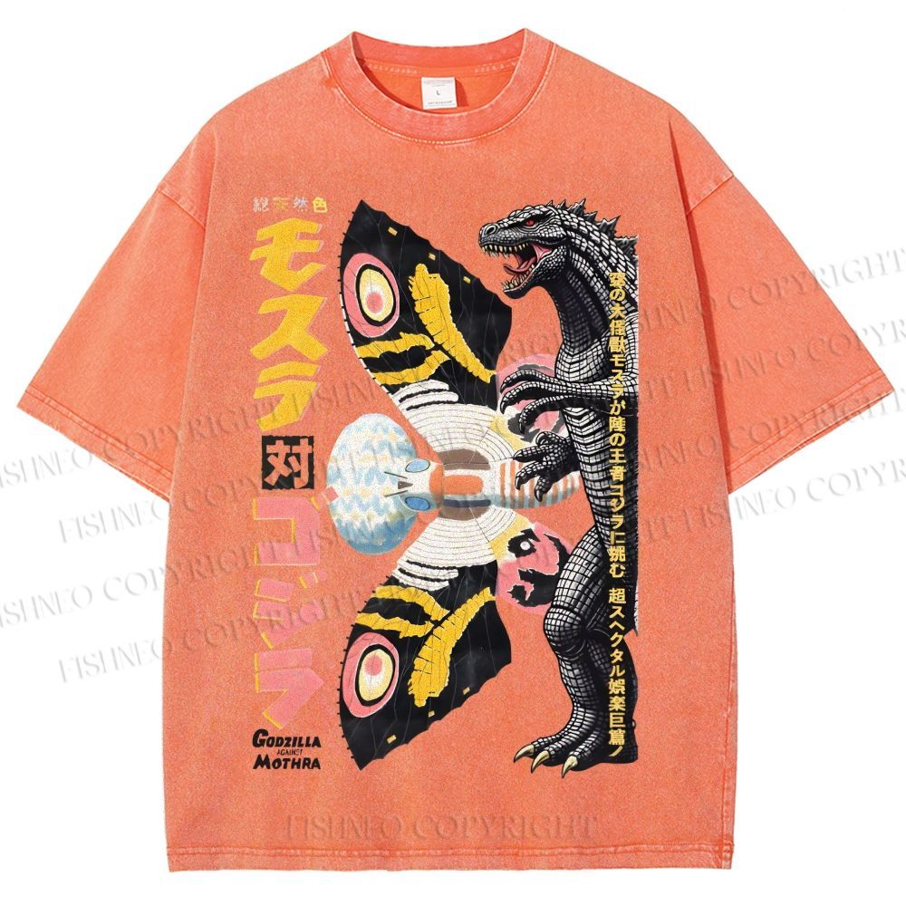 Unisex Vintage Godzilla vs Mothra Poster Printed Washed Tee
