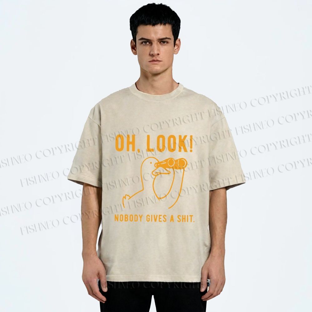 Unisex Oh Look No Body Gives a Shit Goose Printed Washed Tee