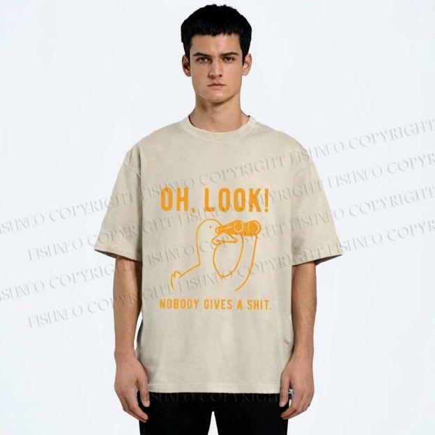 Unisex Oh Look No Body Gives a Shit Goose Printed Washed Tee