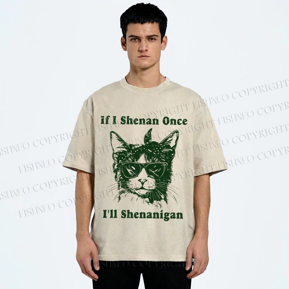 Unisex Vintage Shenanigan Cat Printed Washed Tee