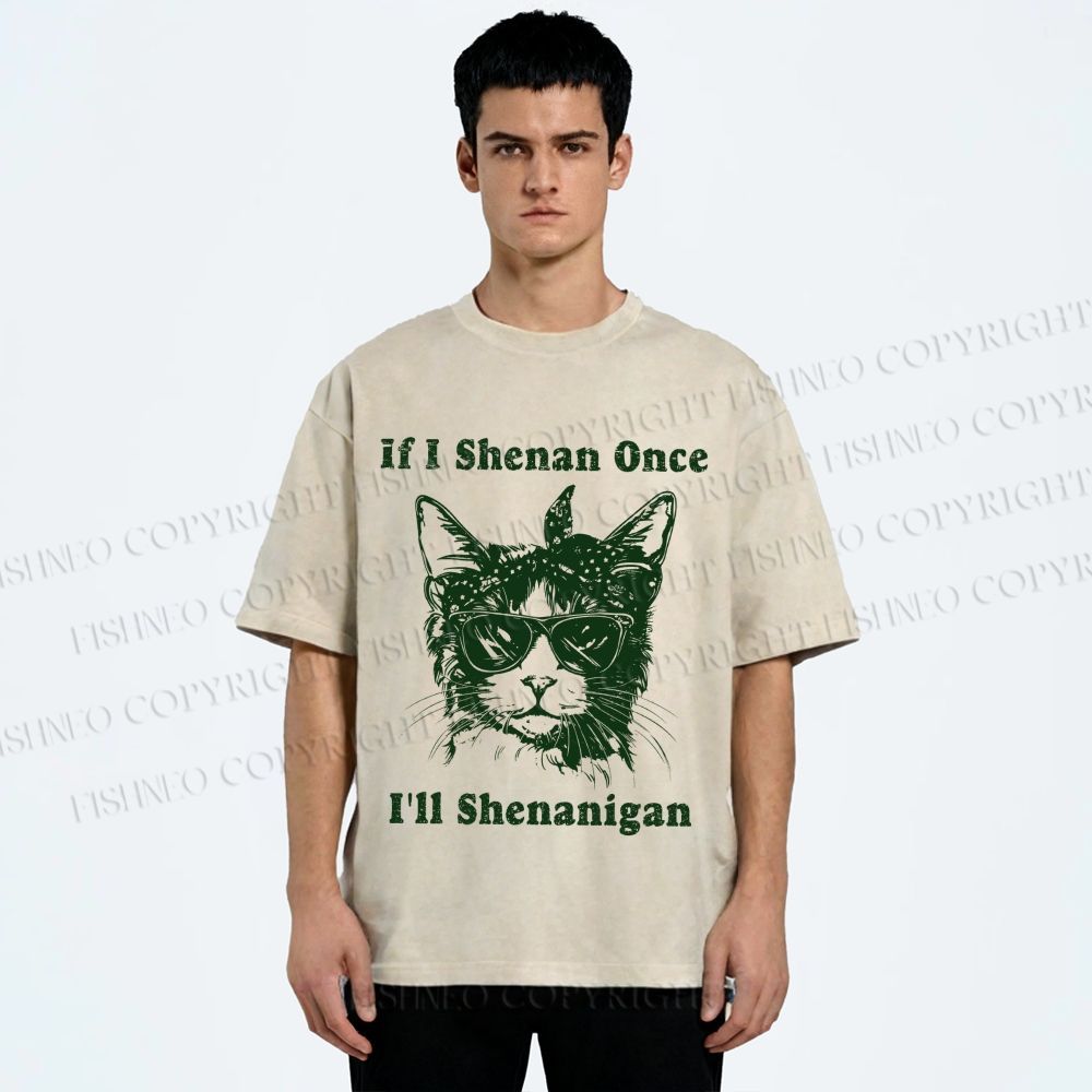 Unisex Vintage Shenanigan Cat Printed Washed Tee