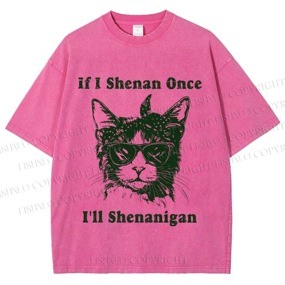 Unisex Vintage Shenanigan Cat Printed Washed Tee