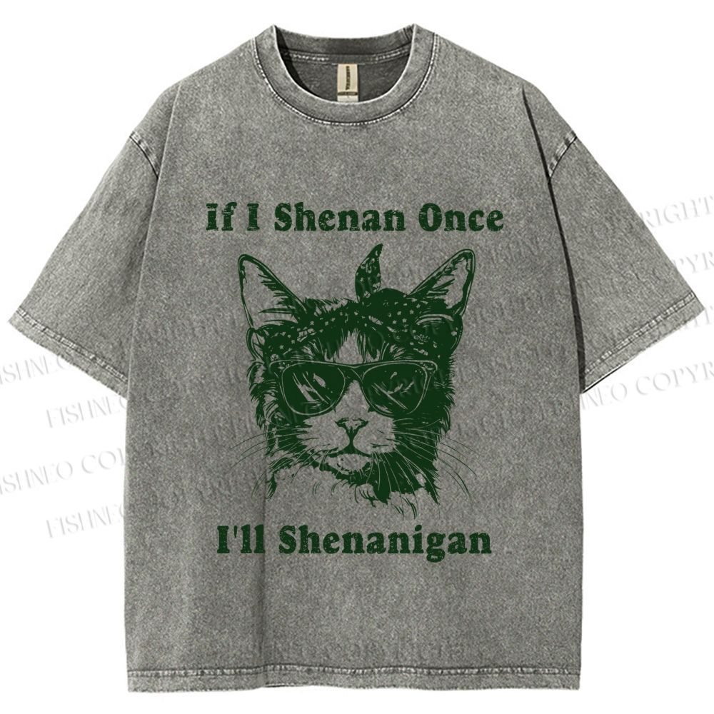 Unisex Vintage Shenanigan Cat Printed Washed Tee