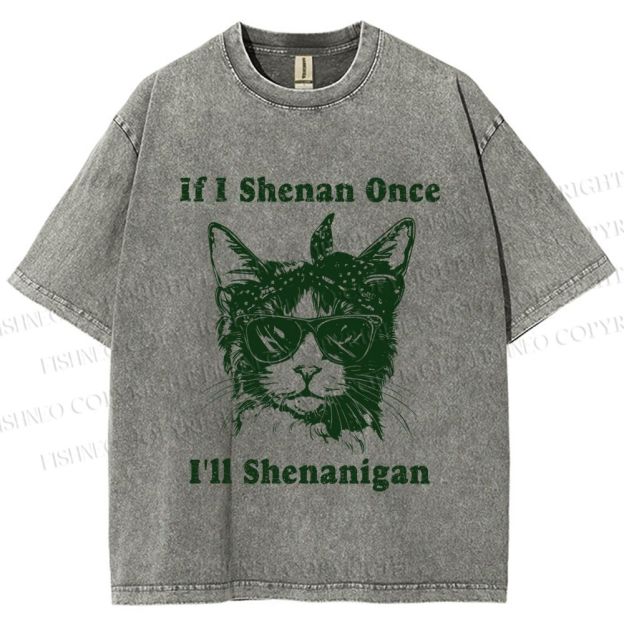 Unisex Vintage Shenanigan Cat Printed Washed Tee