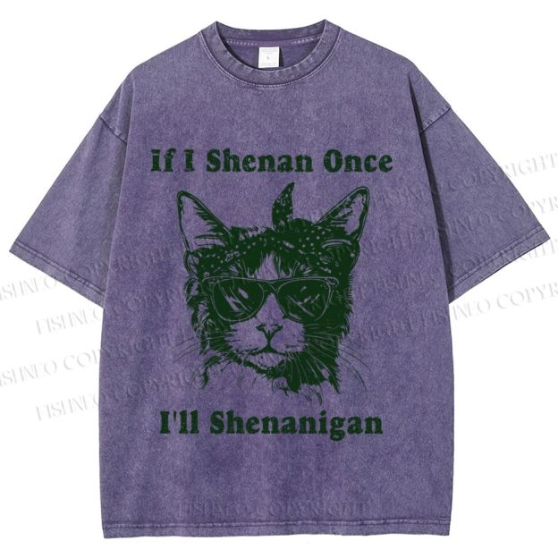Unisex Vintage Shenanigan Cat Printed Washed Tee