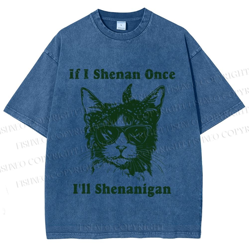 Unisex Vintage Shenanigan Cat Printed Washed Tee
