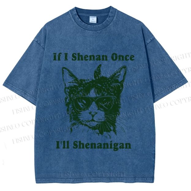Unisex Vintage Shenanigan Cat Printed Washed Tee