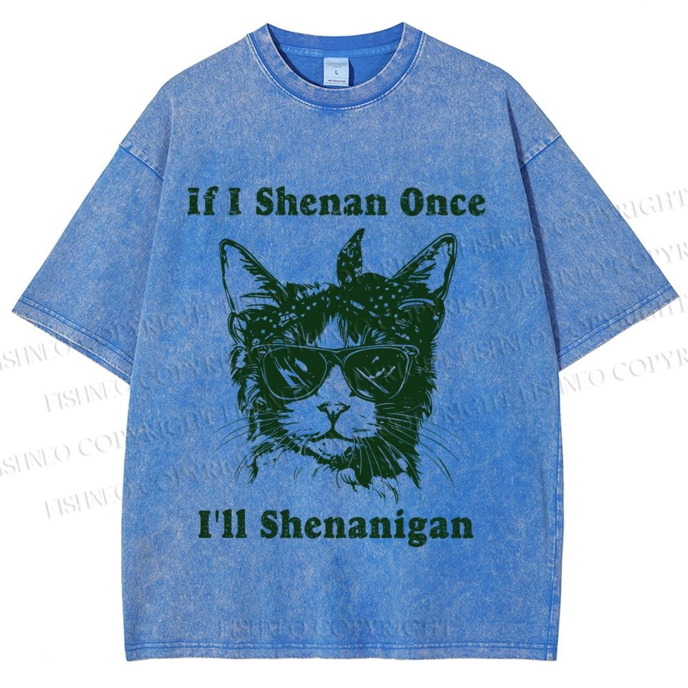 Unisex Vintage Shenanigan Cat Printed Washed Tee