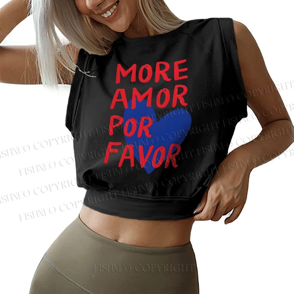 More Amor Por Favor Printed Sleeveless Crop Tops
