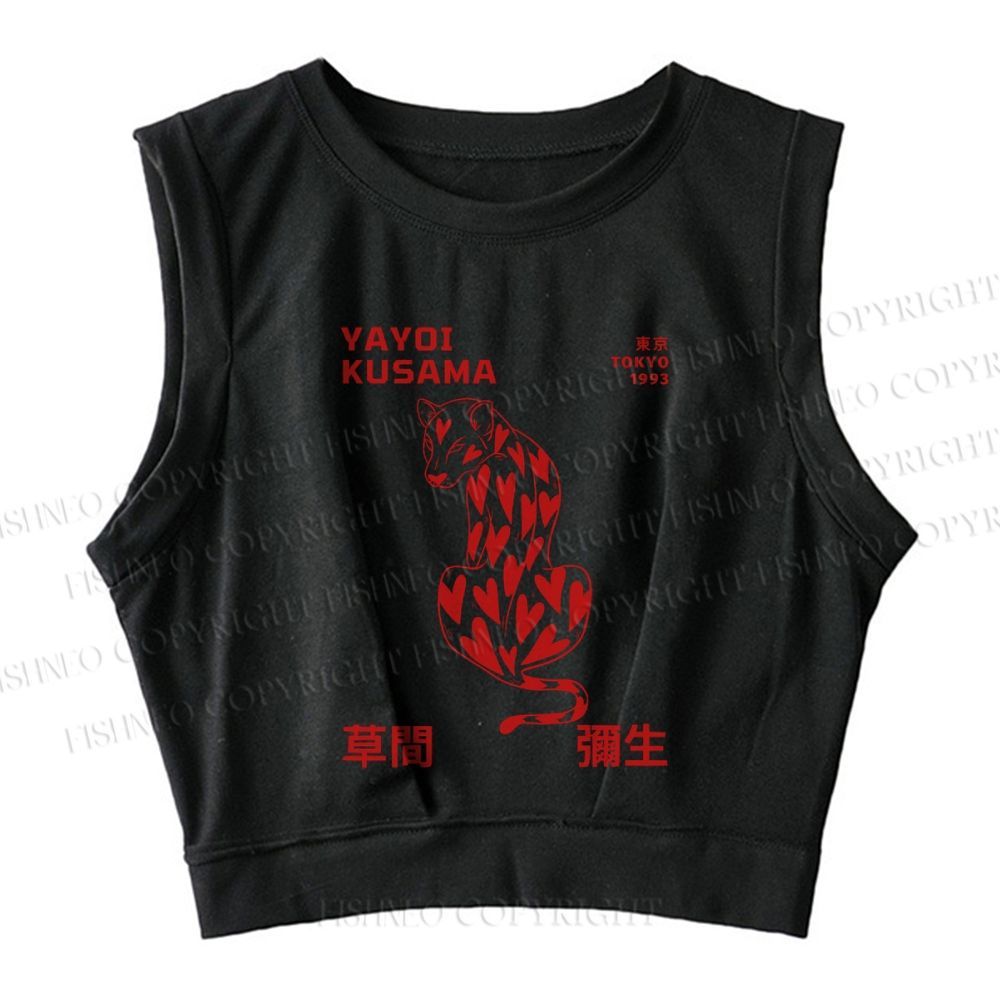Yayoi Kusama Panther With Heart Printed Sleeveless Crop Tops