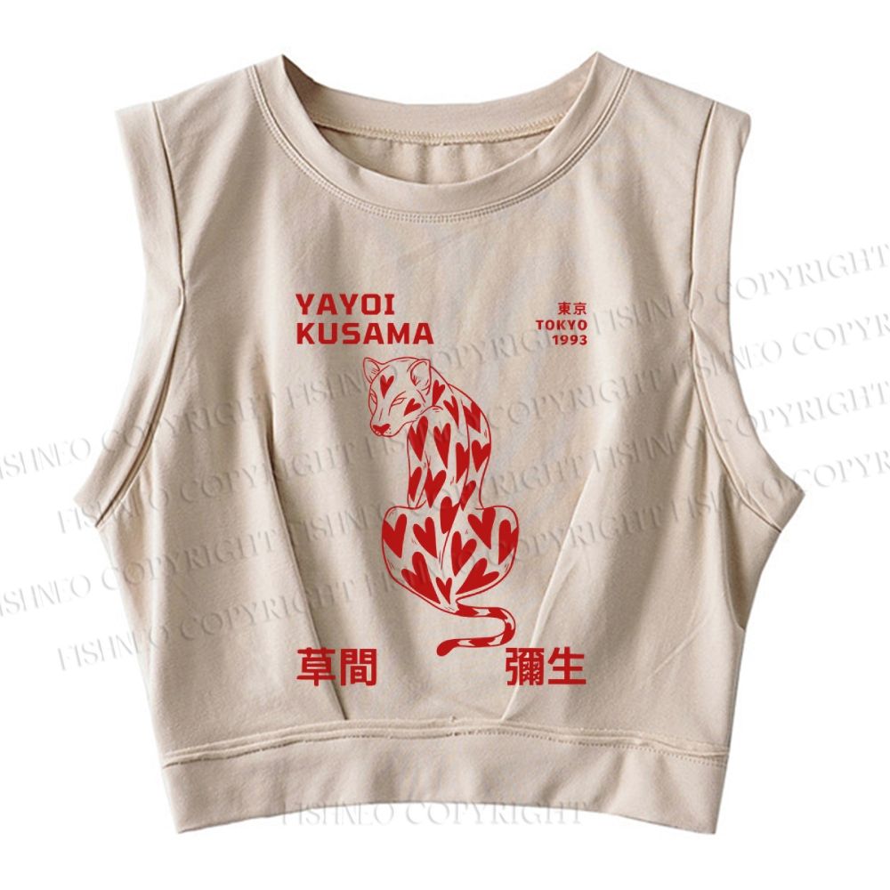 Yayoi Kusama Panther With Heart Printed Sleeveless Crop Tops
