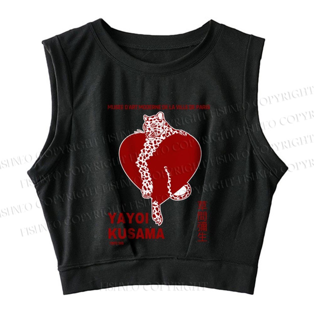 Yayoi Kusama Panther With Heart Printed Sleeveless Crop Tops