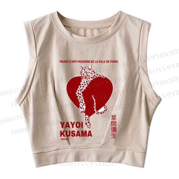 Yayoi Kusama Panther With Heart Printed Sleeveless Crop Tops
