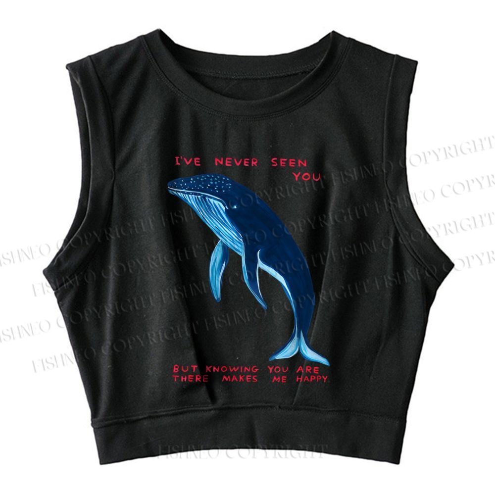 I've Never Seen You Whale Printed Sleeveless Crop Tops