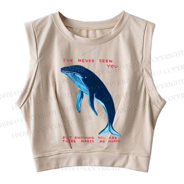 I've Never Seen You Whale Printed Sleeveless Crop Tops