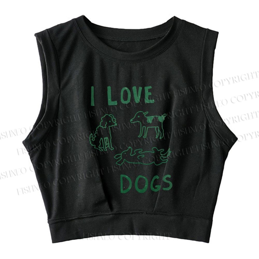 I Love Dogs Printed Sleeveless Crop Tops