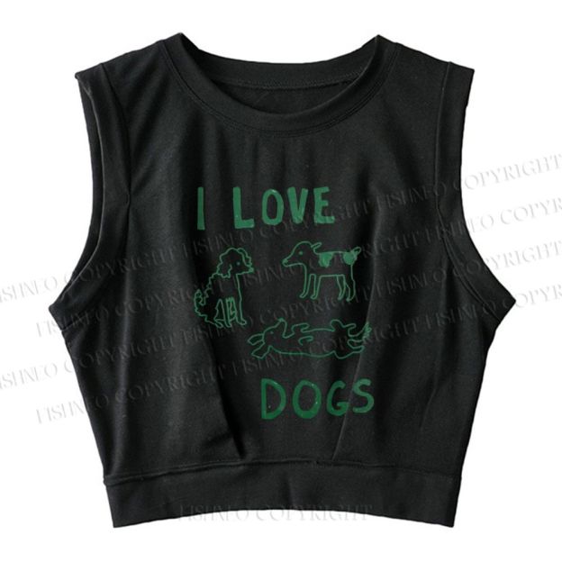 I Love Dogs Printed Sleeveless Crop Tops