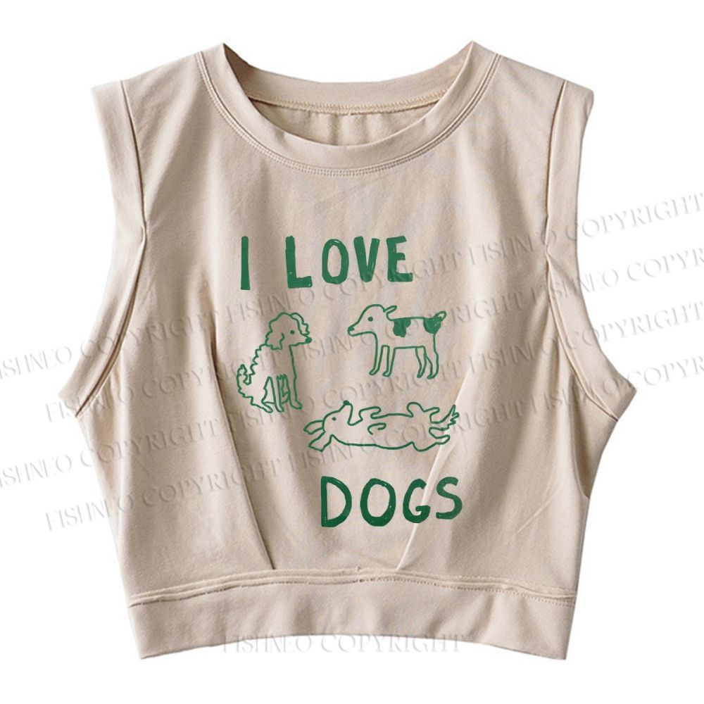 I Love Dogs Printed Sleeveless Crop Tops
