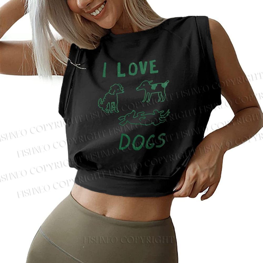 I Love Dogs Printed Sleeveless Crop Tops