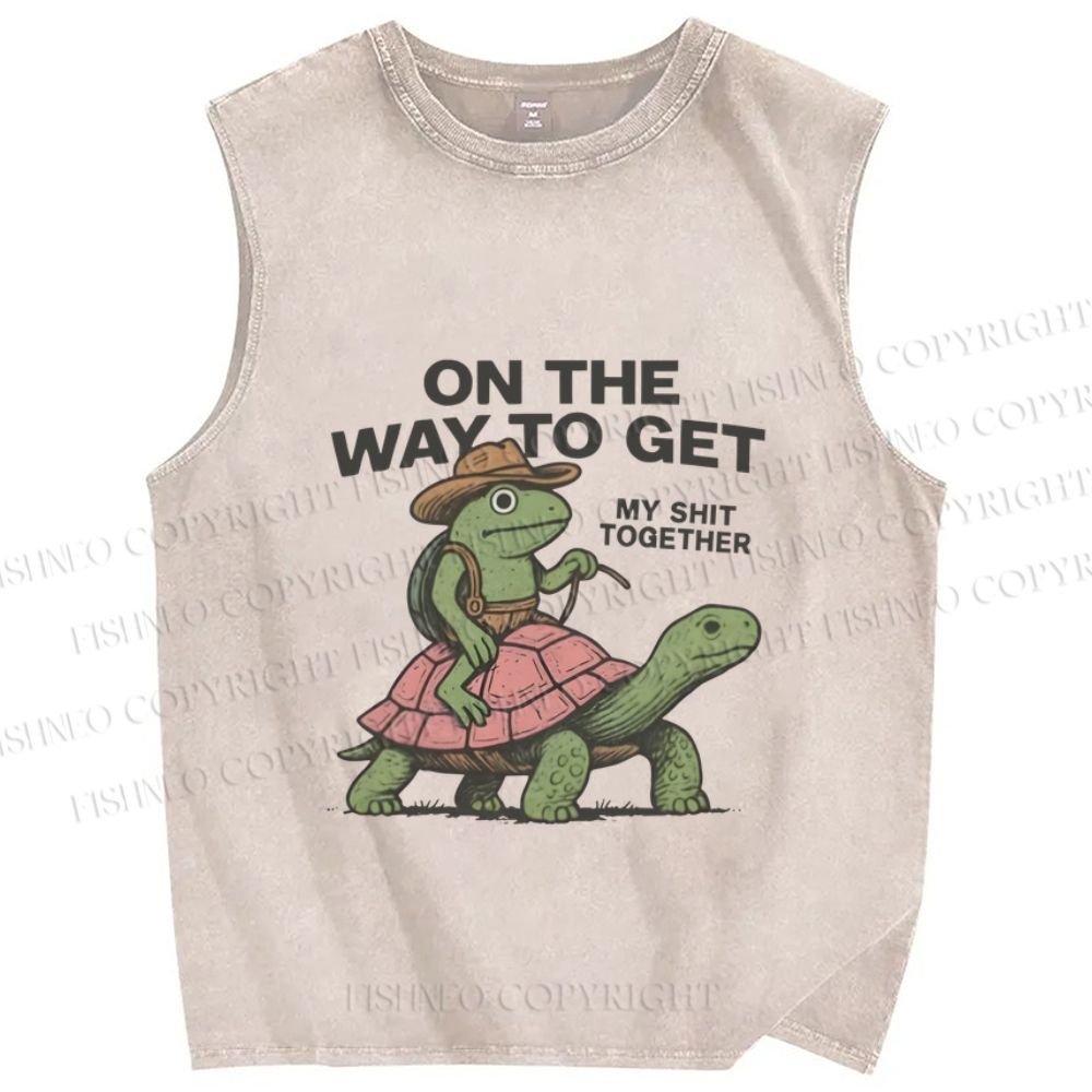 Unisex Frog on the Way to Get my Shit Together Printed Washed Tank Top
