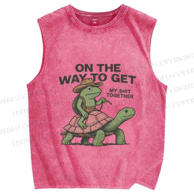 Unisex Frog on the Way to Get my Shit Together Printed Washed Tank Top