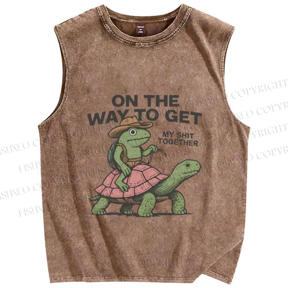 Unisex Frog on the Way to Get my Shit Together Printed Washed Tank Top