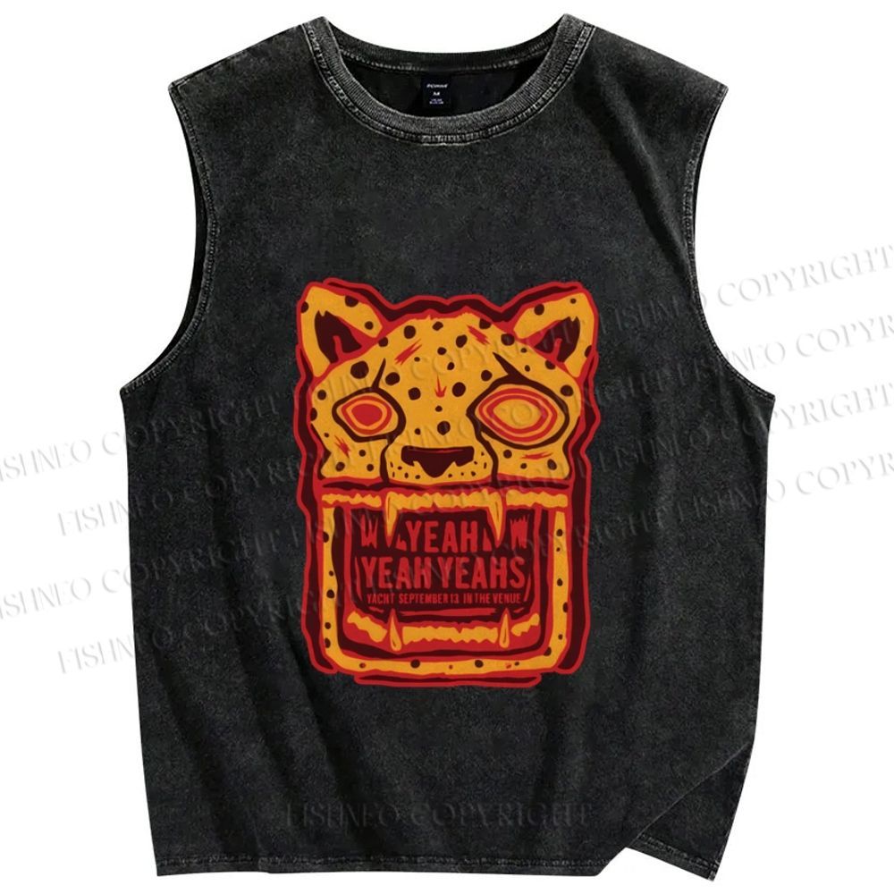 Unisex Panther in Magma Printed Washed Tank Top