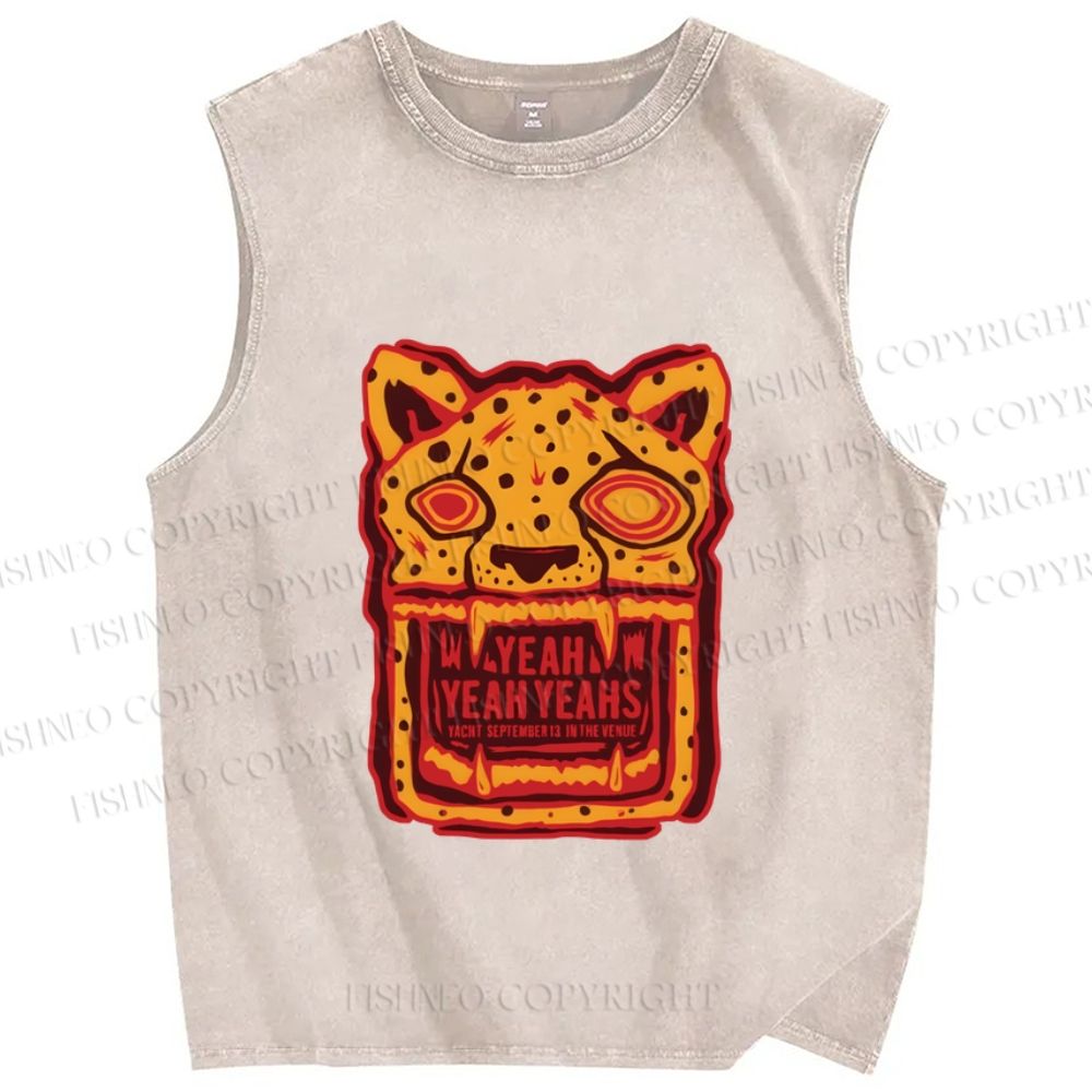 Unisex Panther in Magma Printed Washed Tank Top