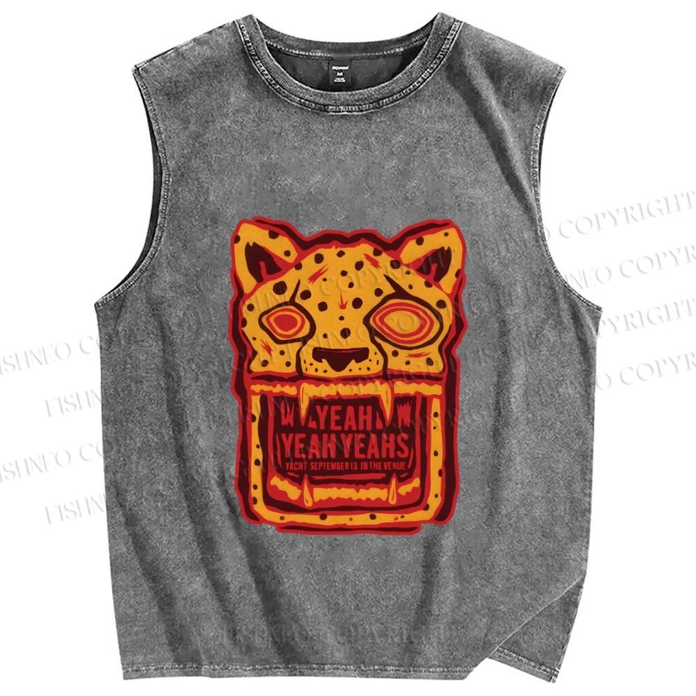 Unisex Panther in Magma Printed Washed Tank Top