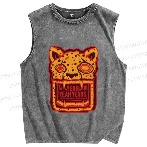 Unisex Panther in Magma Printed Washed Tank Top