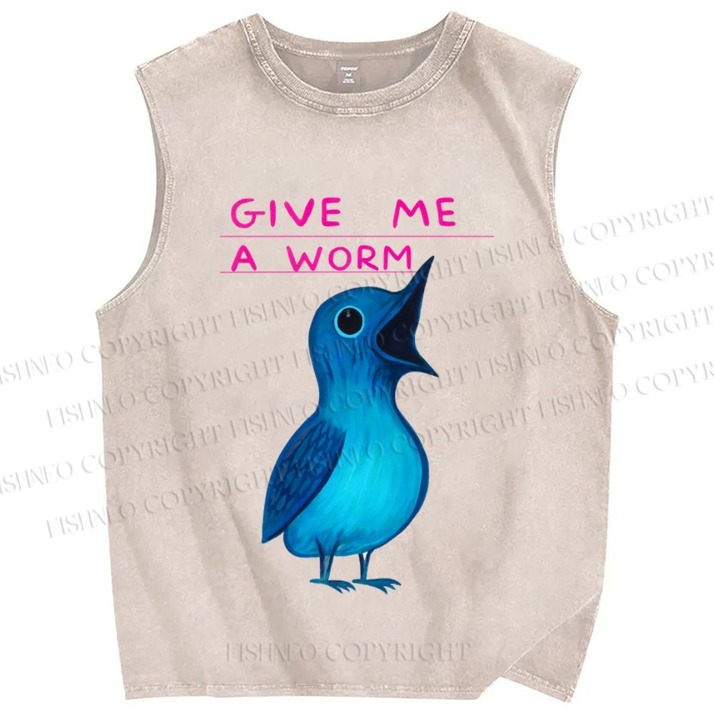 Unisex Give Me A Worm Bird Printed Washed Tank Top