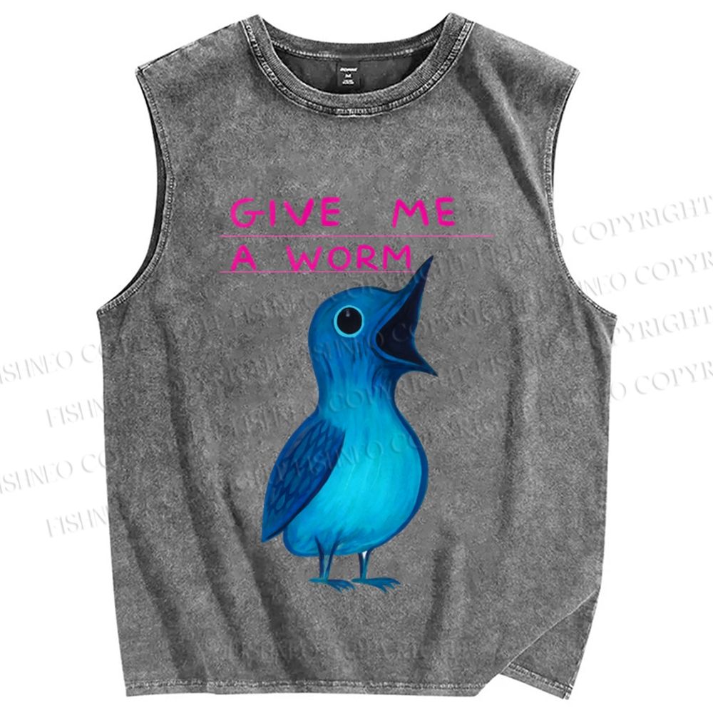 Unisex Give Me A Worm Bird Printed Washed Tank Top