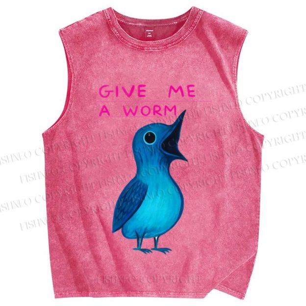 Unisex Give Me A Worm Bird Printed Washed Tank Top