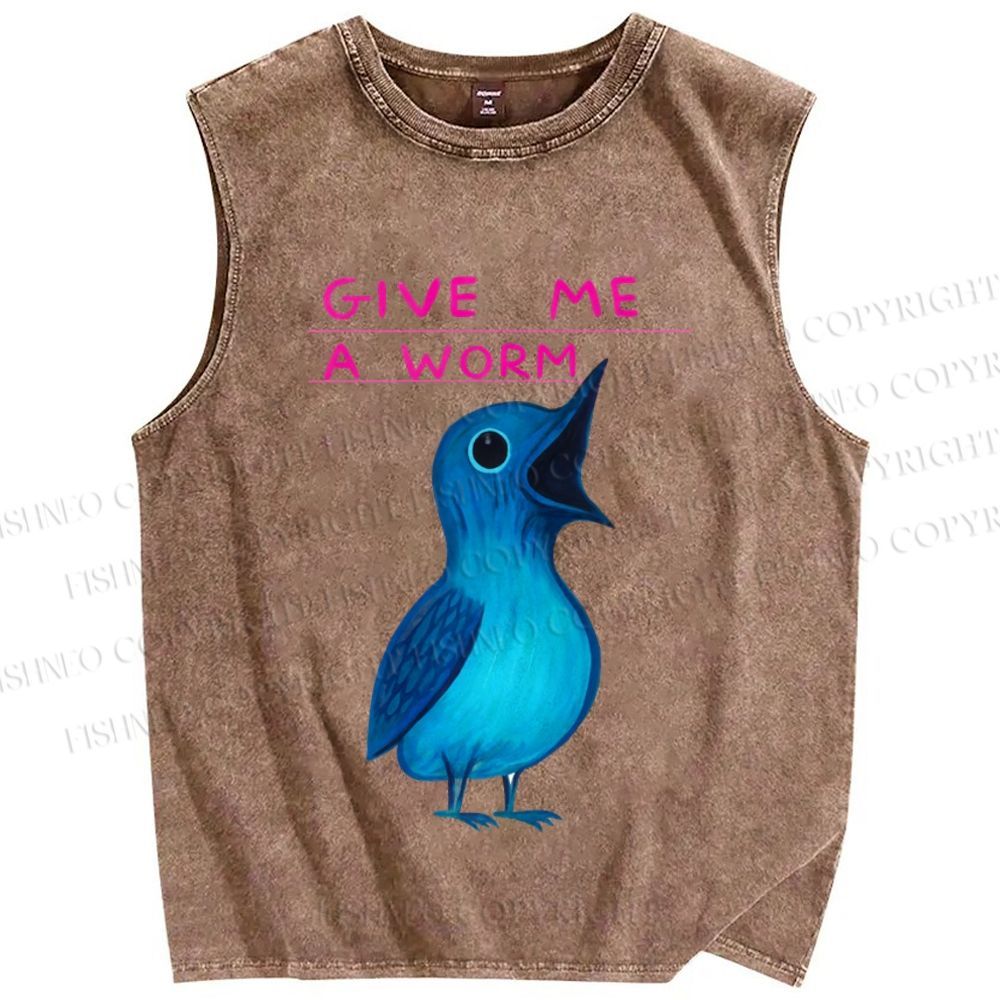 Unisex Give Me A Worm Bird Printed Washed Tank Top