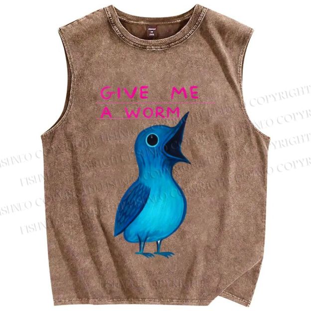 Unisex Give Me A Worm Bird Printed Washed Tank Top