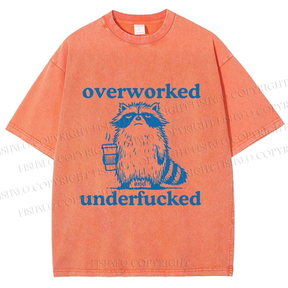 Unisex Overworked and Overfucked Raccoon Printed Washed Tee