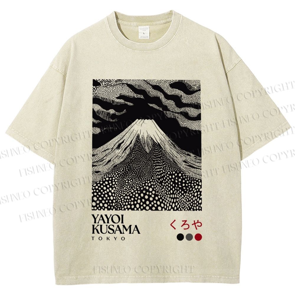 Unisex Yayoi Kusama Mount Fuji Printed Washed Tee