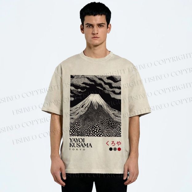 Unisex Yayoi Kusama Mount Fuji Printed Washed Tee