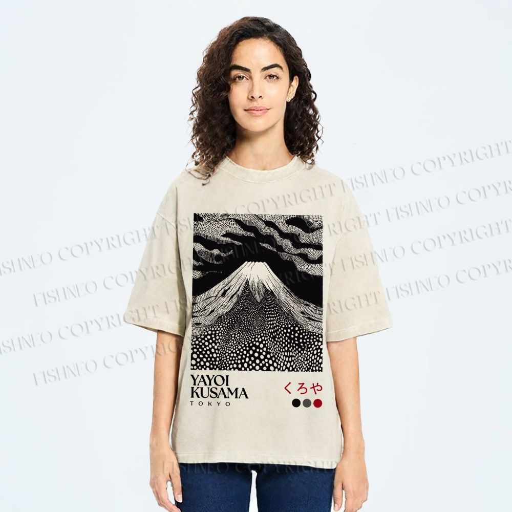 Unisex Yayoi Kusama Mount Fuji Printed Washed Tee