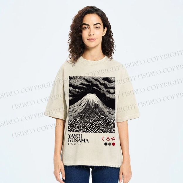 Unisex Yayoi Kusama Mount Fuji Printed Washed Tee